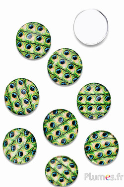Glazen cabochon pauwenveer motief - Ø 20 mm - groen-blauw